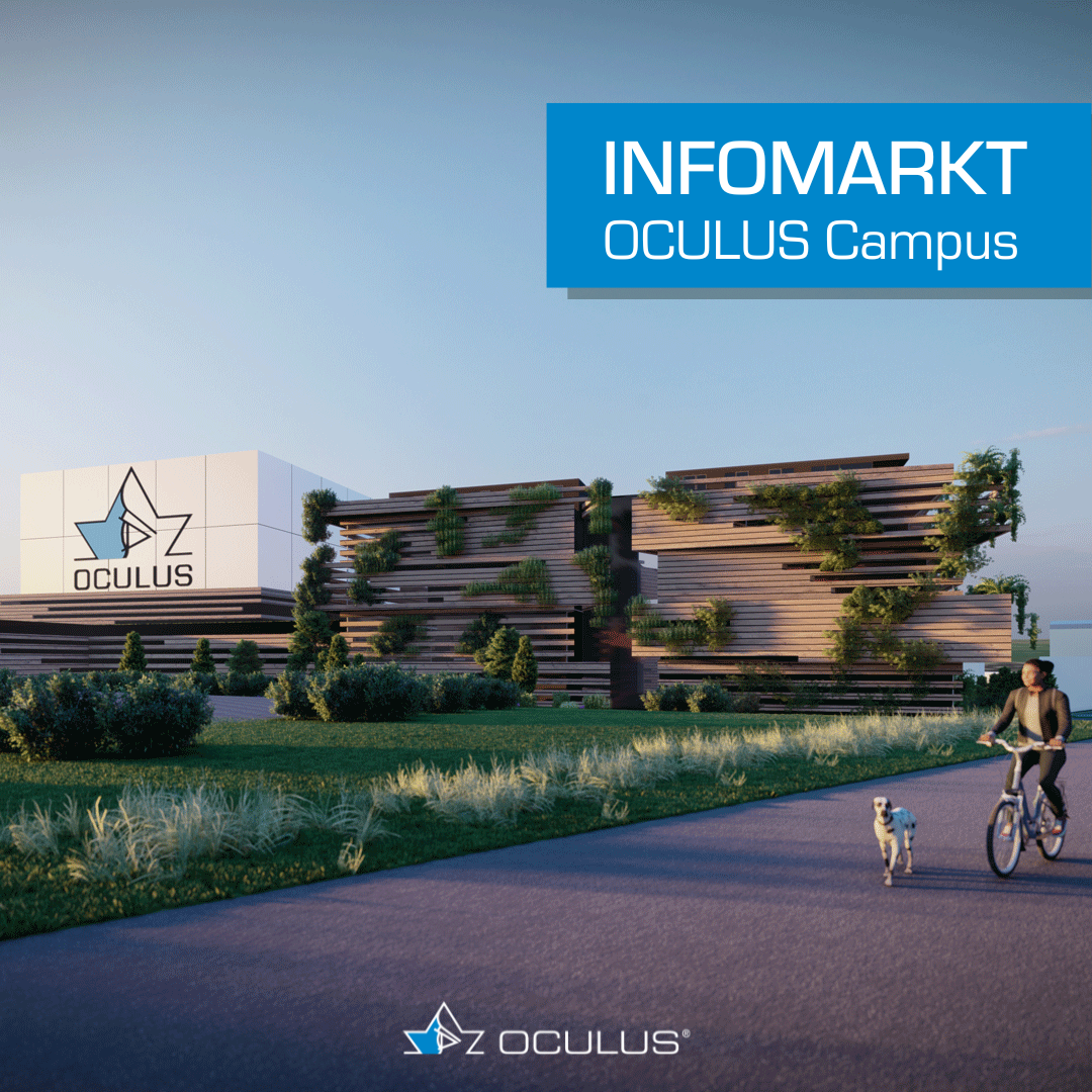 Einladung zum Infomarkt zum OCULUS Campus mit Entwurf der Anmutung des OCULUS Campus.