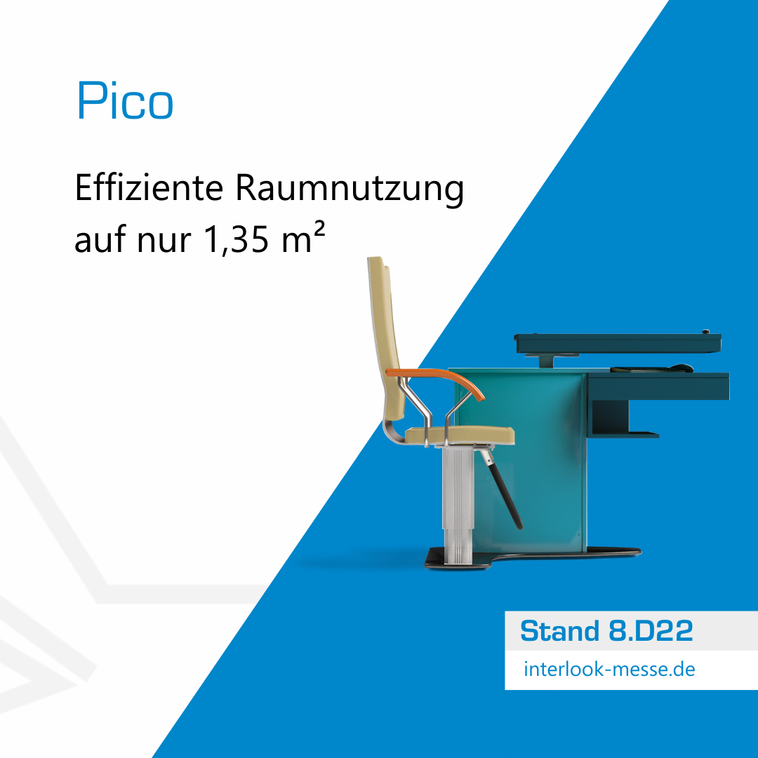 Pico auf weiß-blauem Grund "Effiziente Raumnutzung" auf nur 1,35 m²